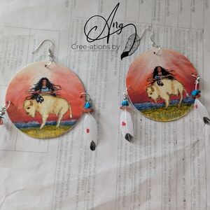 Hand-Painted Buffalo & Maiden  Earrings